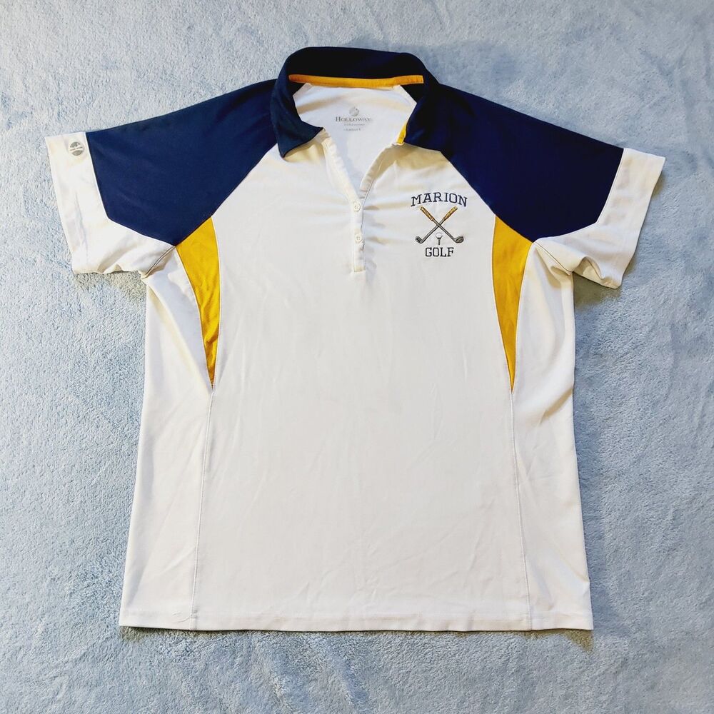 Holloway Womens Large Marion Golf Performance Polo Shirt White Navy Blue Gold